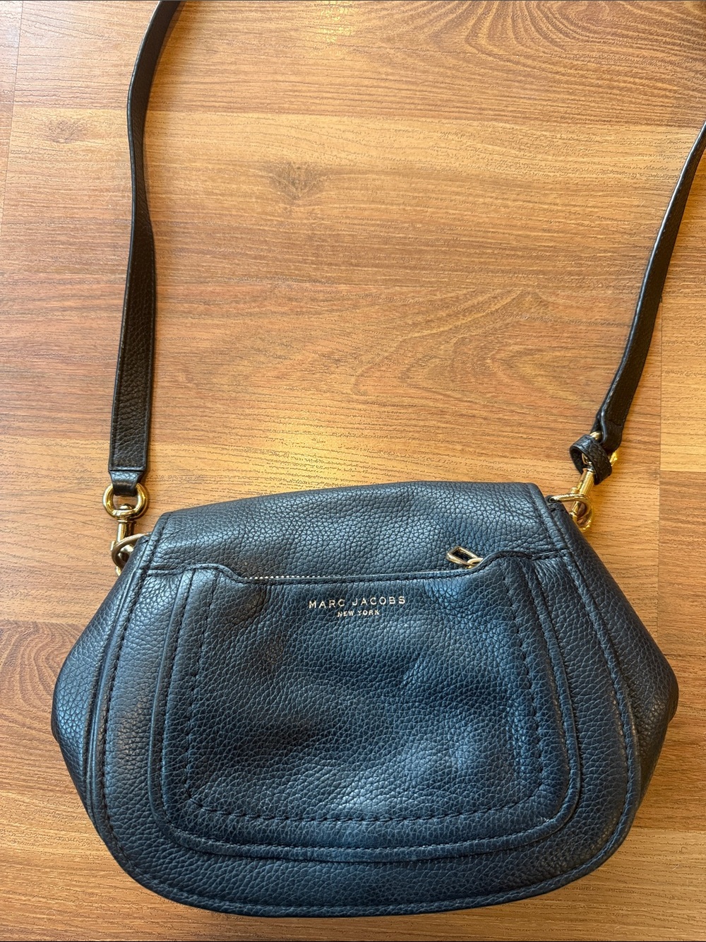 Marc Jacobs Black Pebbled Leather Crossbody with Gold Hardware